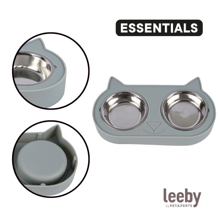 Leeby Comedero Doble de Acero Inoxidable Color Verde para gatos, , large indicador imagen numero 3