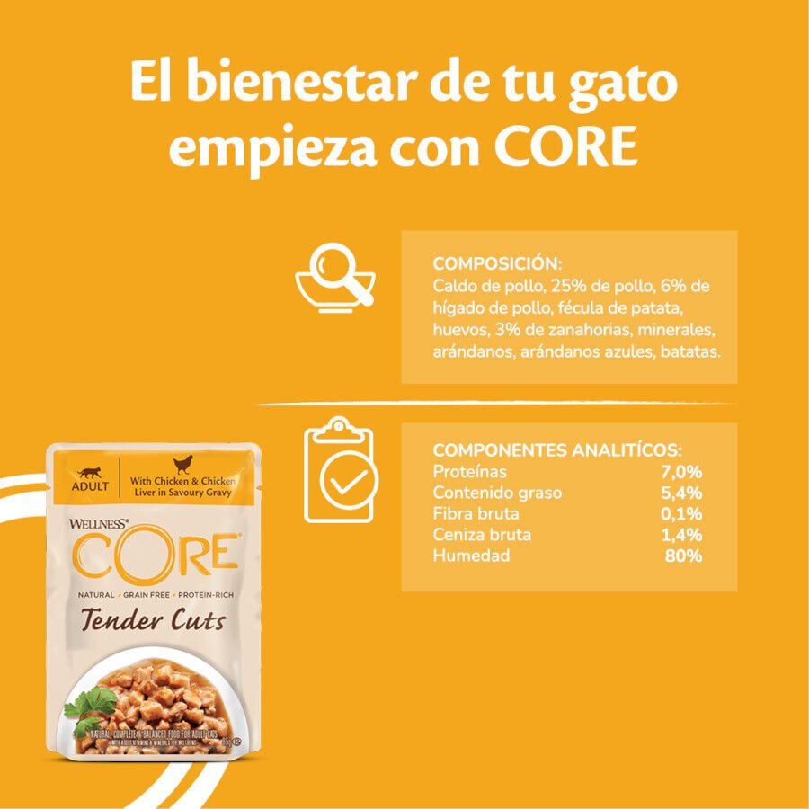 85 g Wellness Core Tender Cuts Pollo Sobre en salsa para gatos, , large Imagen numero 4