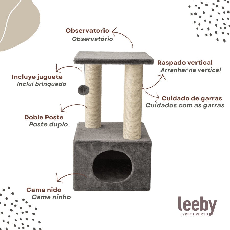 Leeby Colette Scratch rascador con cama nido y juguete gris para gatos, , large indicador imagen numero 3
