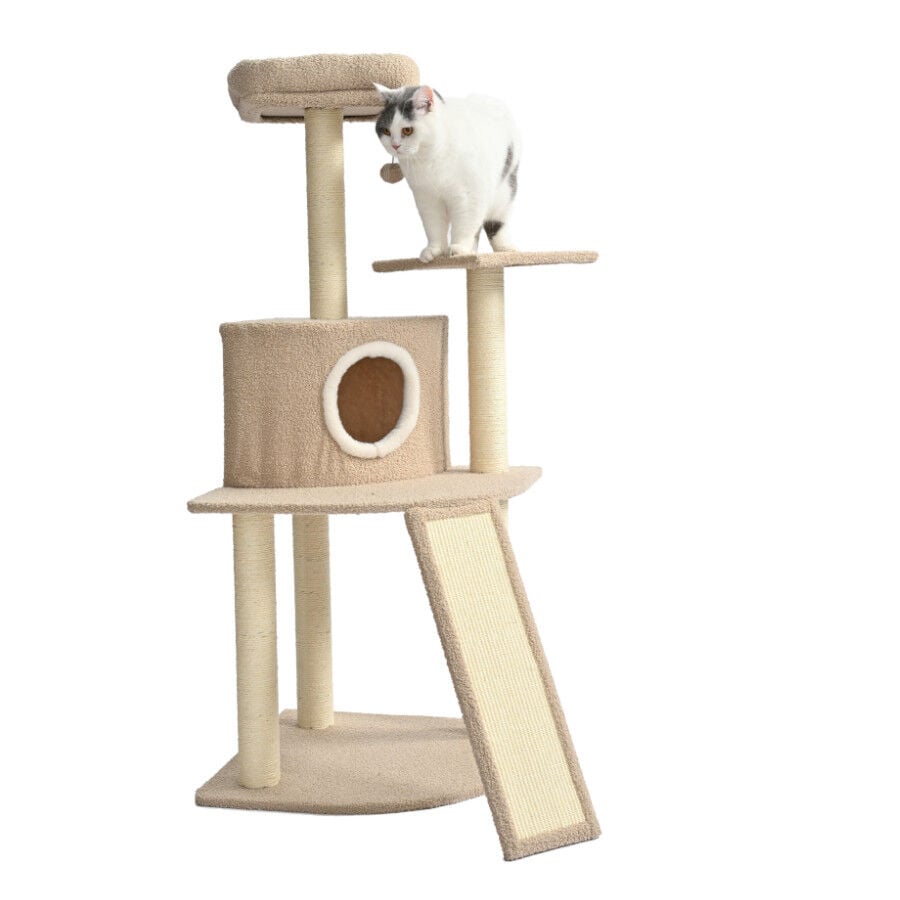Leeby Boucle Collection &Aacute;rbol rascador con cama nido y rampa para gatos, , large indicador imagen numero 4