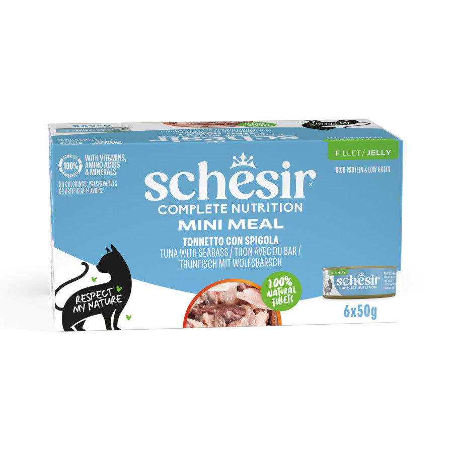 6 uds. x 50 g Schesir Mini Meal At&uacute;n con Lubina para gatos - Multipack, , large Imagen numero 1