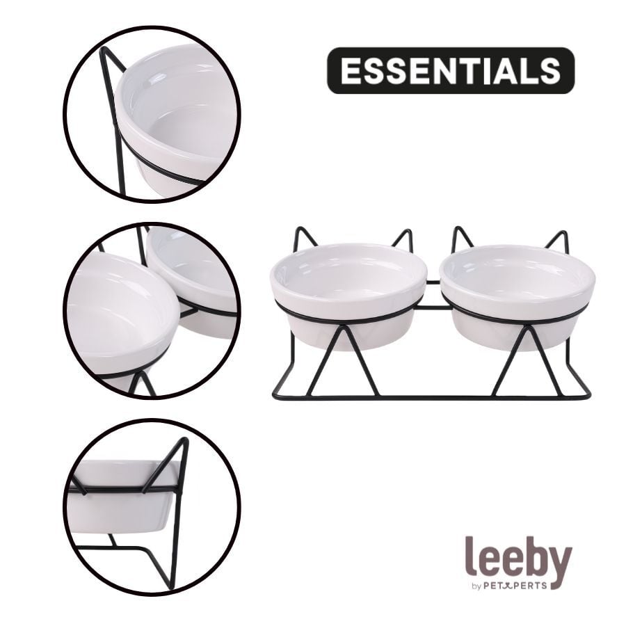 Leeby Comedero Doble de Cer&aacute;mica Blanco para gatos, , large Imagen numero 3