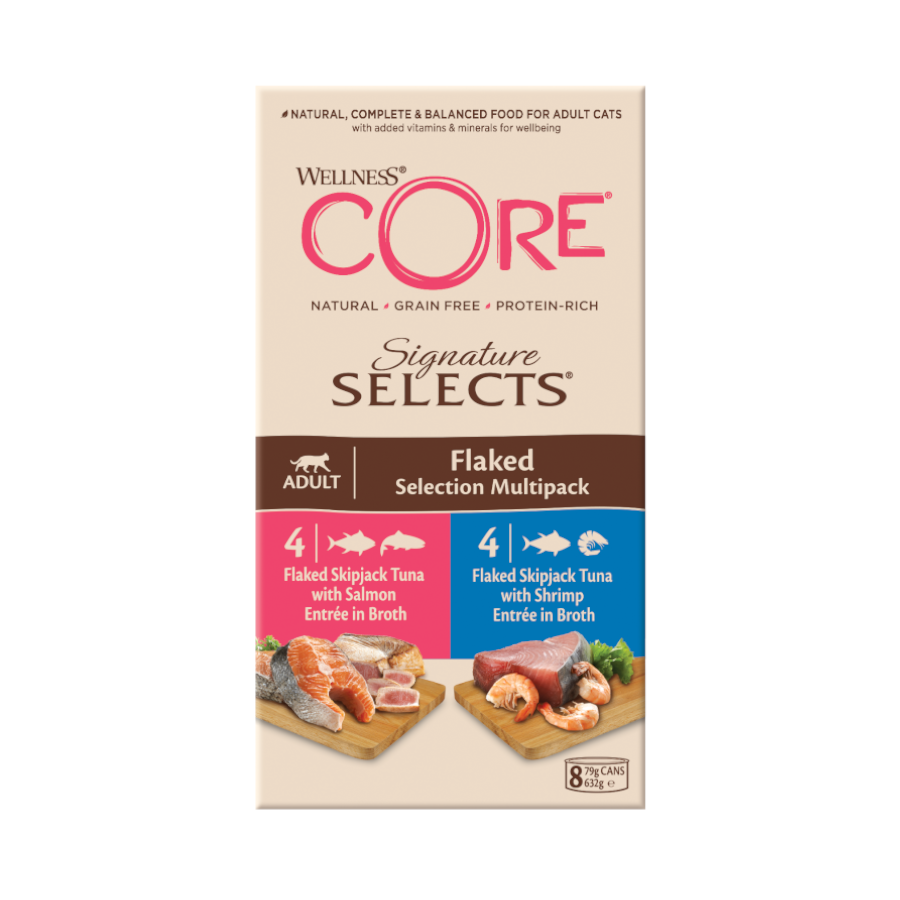 8 latas x 79 g Wellness Core Signature Selects Flaked At&uacute;n latas para gatos, , large indicador imagen numero 2