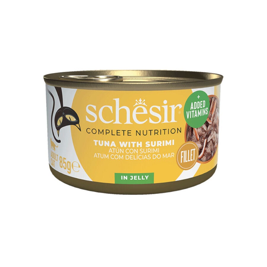85 g Schesir Adult At&uacute;n y Surimi en gelatina lata para gatos, , large Imagen numero 1