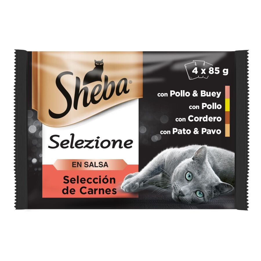 4 sobres x 85 g Sheba Selezione Carnes Salsa en Bolsita para Gatos , , large indicador imagen numero 1
