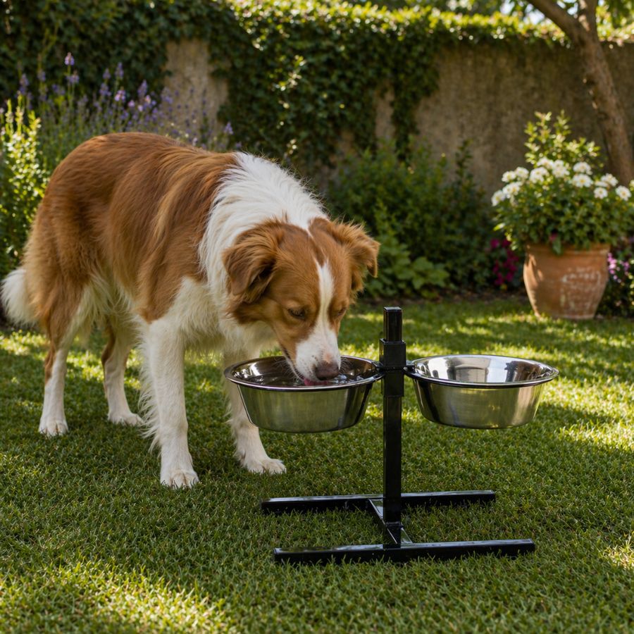 Leeby Comedero Doble Ajustable de  Acero Inoxidable para perros, , large Imagen numero 1