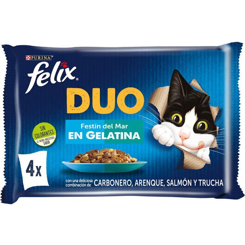 4 sobres x 85 g Felix Fantastic Duo Pescado en Gelatina sobre para gatos, , large Imagen numero 1
