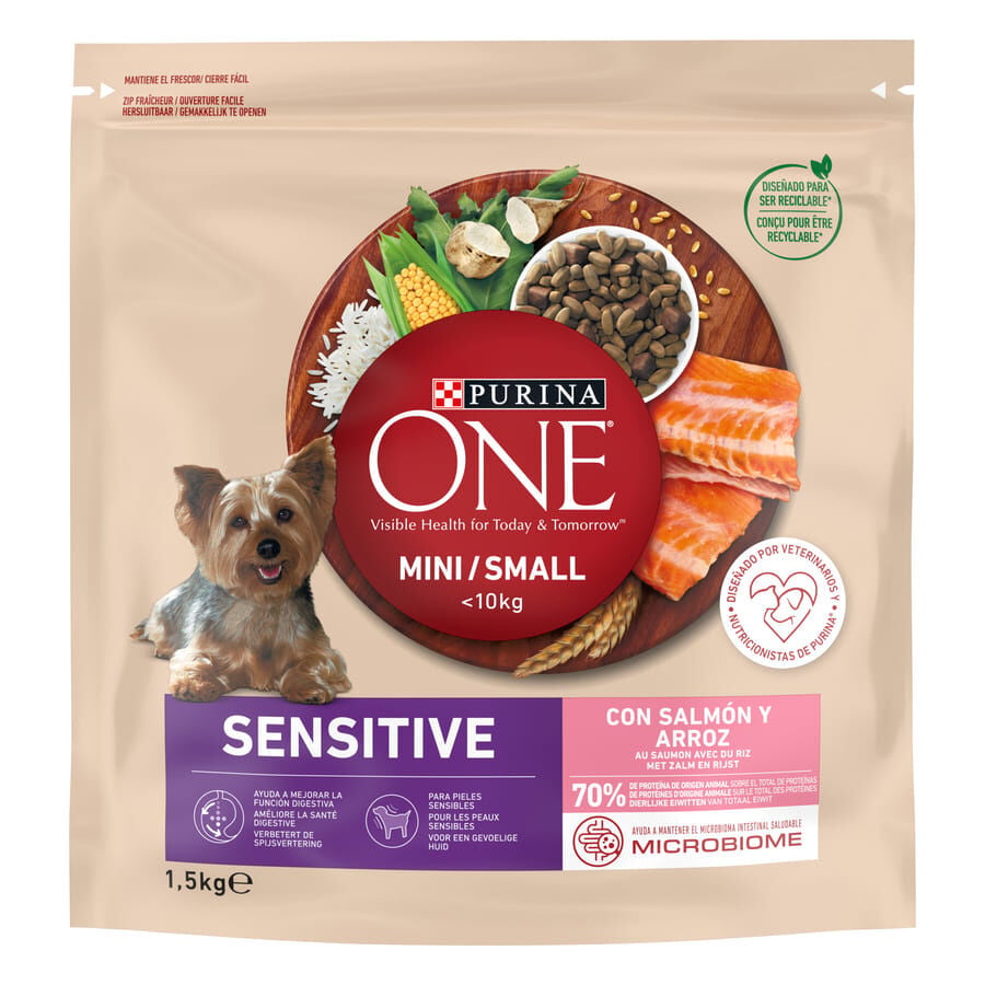 Purina One Adult Mini Bifensis Sensitive Salm&oacute;n y Arroz pienso para perros