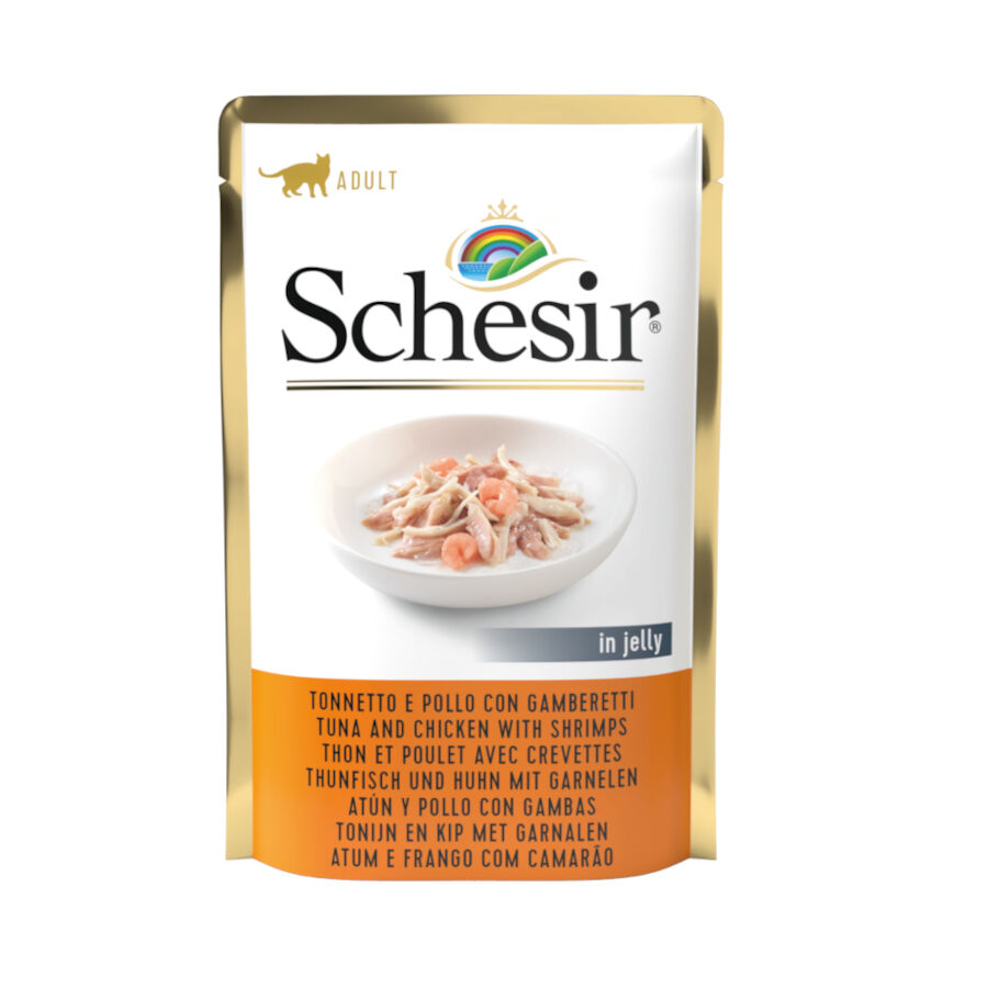 Schesir Adult at&uacute;n con pollo y gambas sobre para gatos