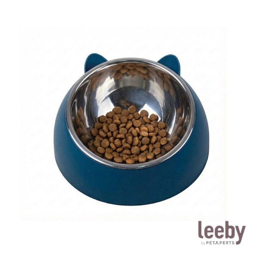 Leeby Comedero Elevado Acero y Pl&aacute;stico Azul para gatos, , large indicador imagen numero 2