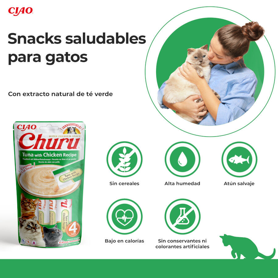 4 sobres x 14 g Churu Snack Cremoso de At&uacute;n con Pollo para gatos, , large indicador imagen numero 2