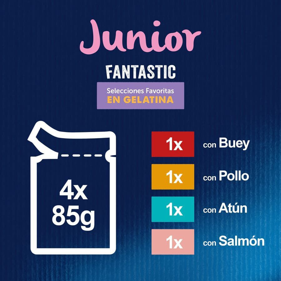 4 sobres x 85 g Felix Junior Fantastic Carne y Pescado en Gelatina sobre para gatos, , large indicador imagen numero 4