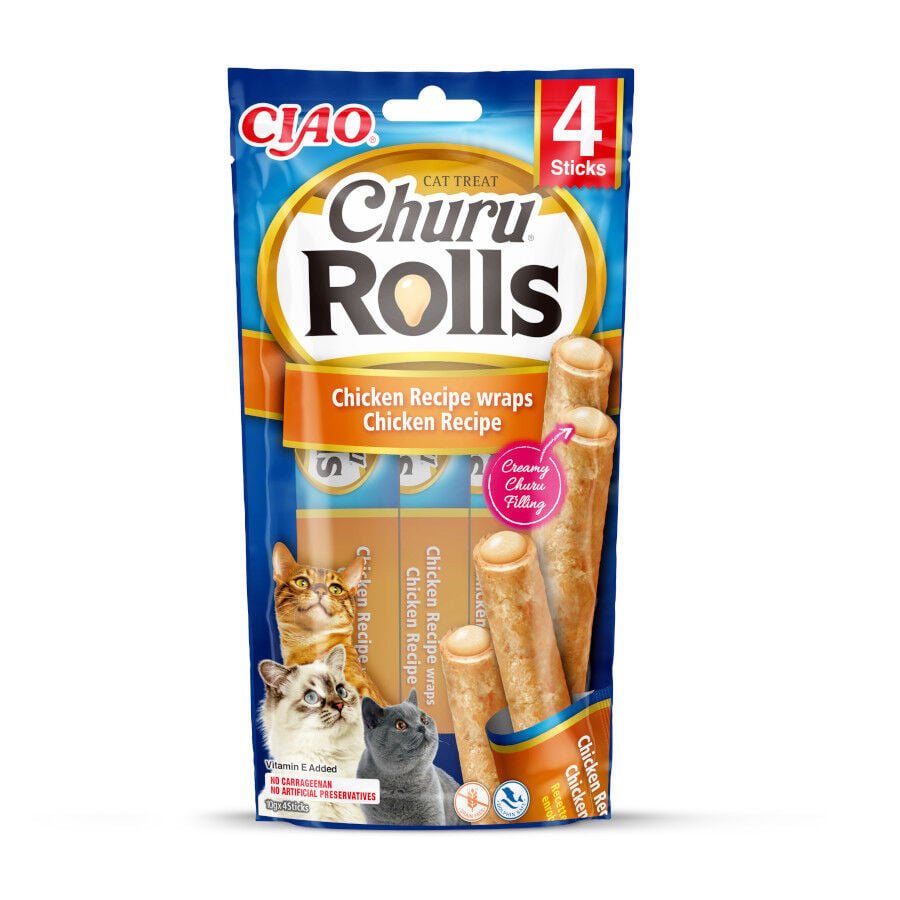 4 sobres x 10 g Churu Sticks Rolls de Pollo para gatos, , large indicador imagen numero 1