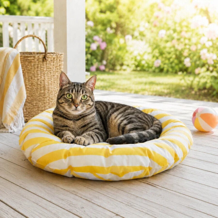 Summer Vibes Cama Redonda Refrescante Amarilla para gatos, , large indicador imagen numero 1