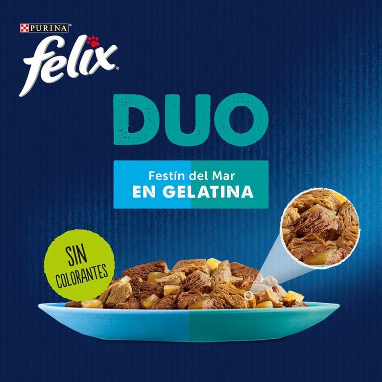 4 sobres x 85 g Felix Fantastic Duo Pescado en Gelatina sobre para gatos, , large Imagen numero 2