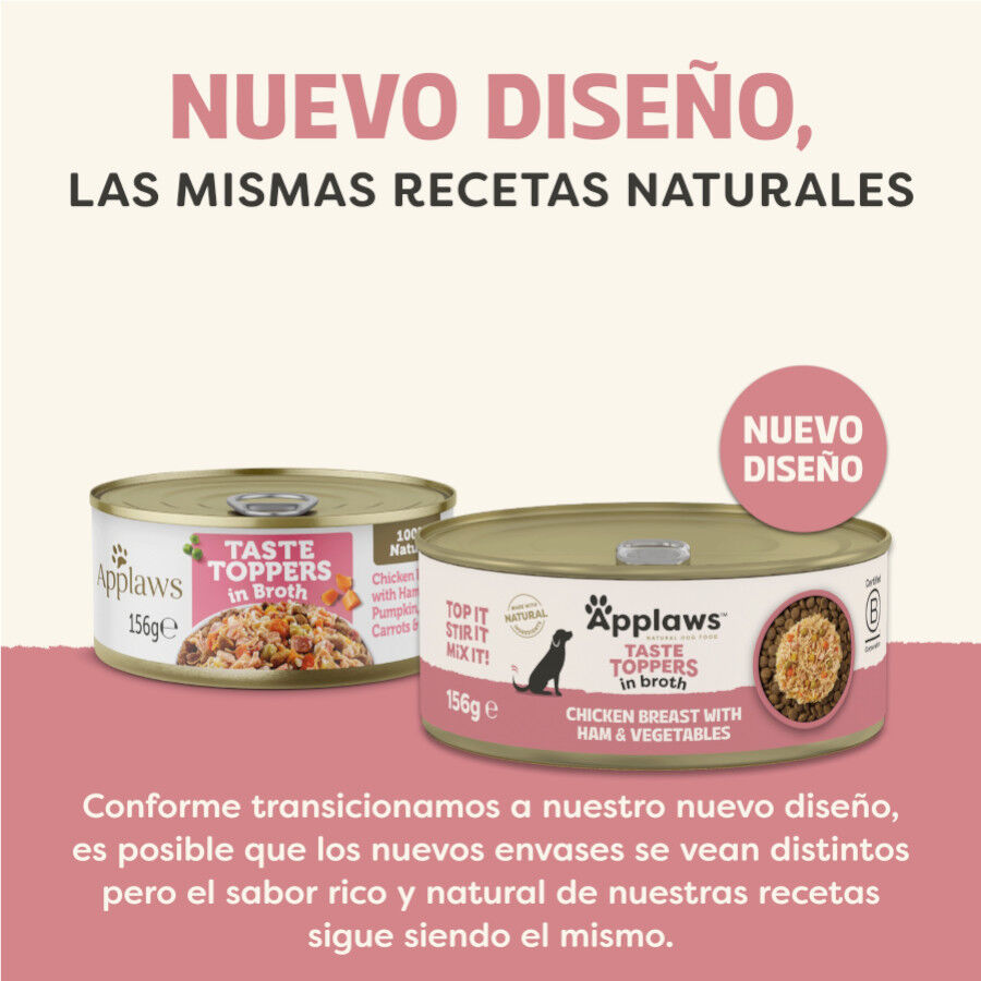 156 g Applaws Taste Toppers Pollo con Jam&oacute;n y Vegetales en Caldo lata para perros, , large indicador imagen numero 2