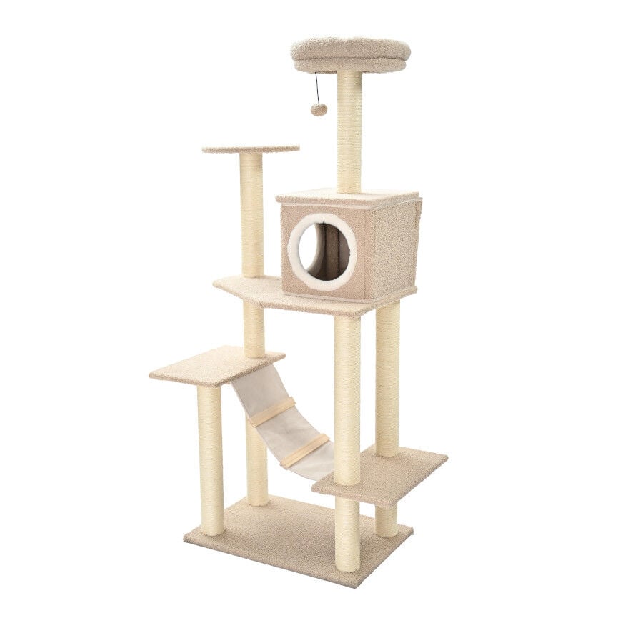Leeby Boucle Collection &Aacute;rbol rascador con cama nido y puente para gatos, , large Imagen numero 1