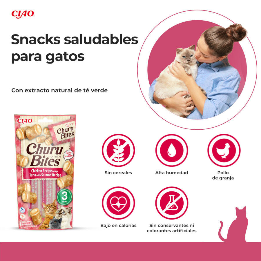 3 sobres x 10 g Churu Bocaditos Bites de Pollo y At&uacute;n con Salm&oacute;n para gatos, , large indicador imagen numero 2