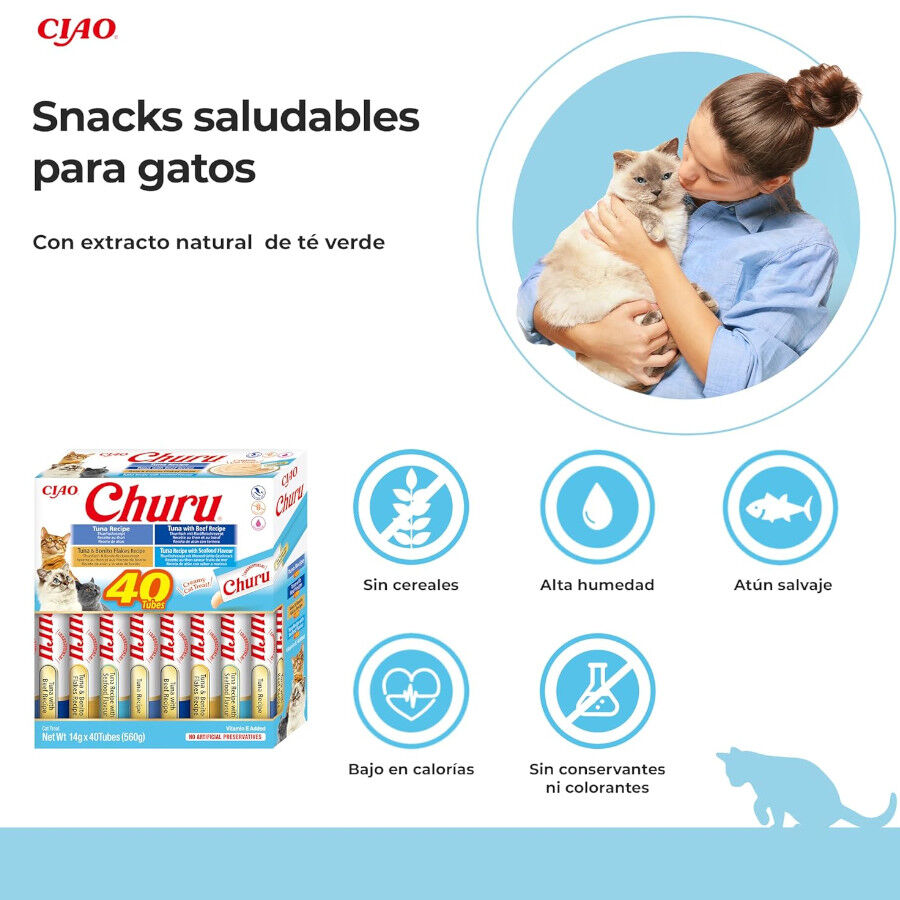 40 sobres x 14 g Churu Variedades de At&uacute;n Snack L&iacute;quido para gatos, , large Imagen numero 2