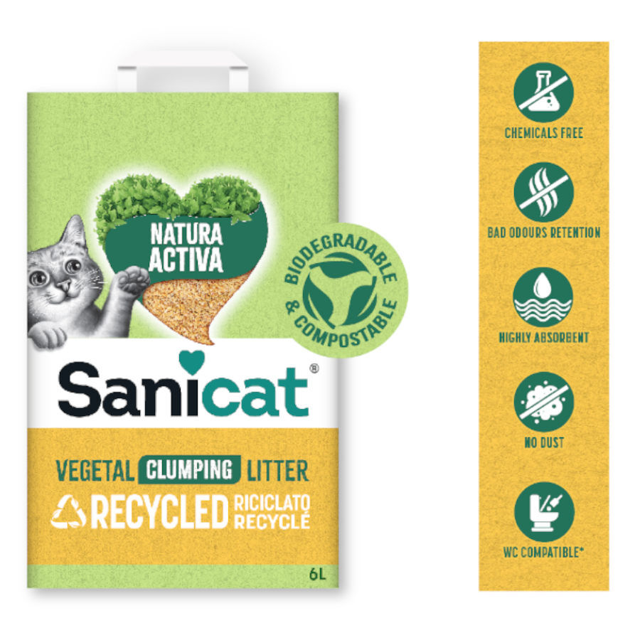 10 L Sanicat Natura Activa Recycled Arena para gatos, , large indicador imagen numero 3