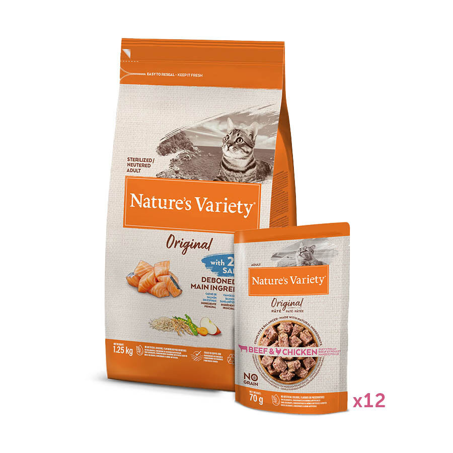 Pack Comida Gatos Esterilizados Healthy Grains Salm&oacute;n Nature's Variety