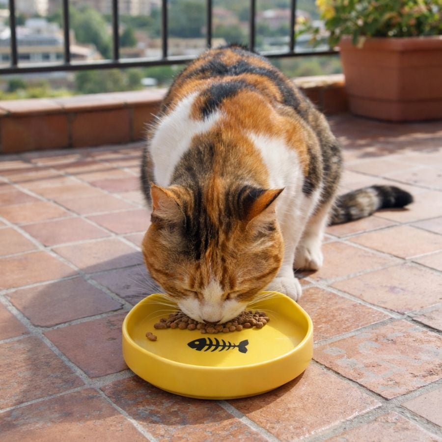 Leeby Comedero de Cer&aacute;mica Amarillo con Orejitas para gatos, , large Imagen numero 1