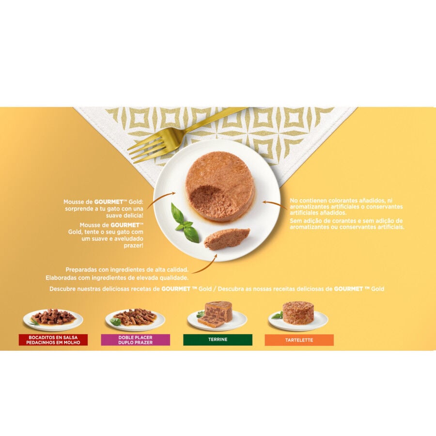 48 latas x 85 g Gourmet Mousse Varios Sabores lata para gatos, , large indicador imagen numero 2