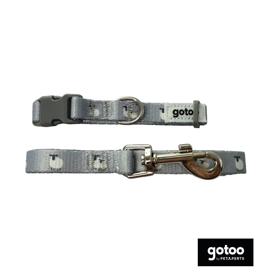 Gotoo Set de correa y collar con estampado ovejitas gris para cachorros, , large indicador imagen numero 2