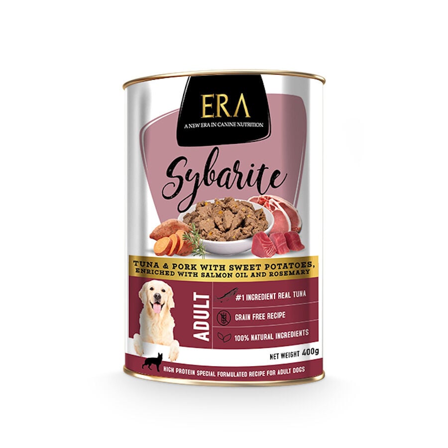400 g ERA Sybarite Adulto At&uacute;n, Cerdo y Batata en pat&eacute; lata para perros, , large indicador imagen numero 1