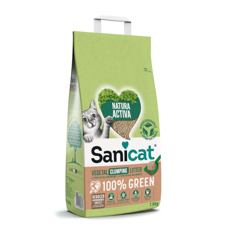 5 kg Sanicat Natura Activa 100% Green Arena Vegetal para gatos, , large Imagen numero 1