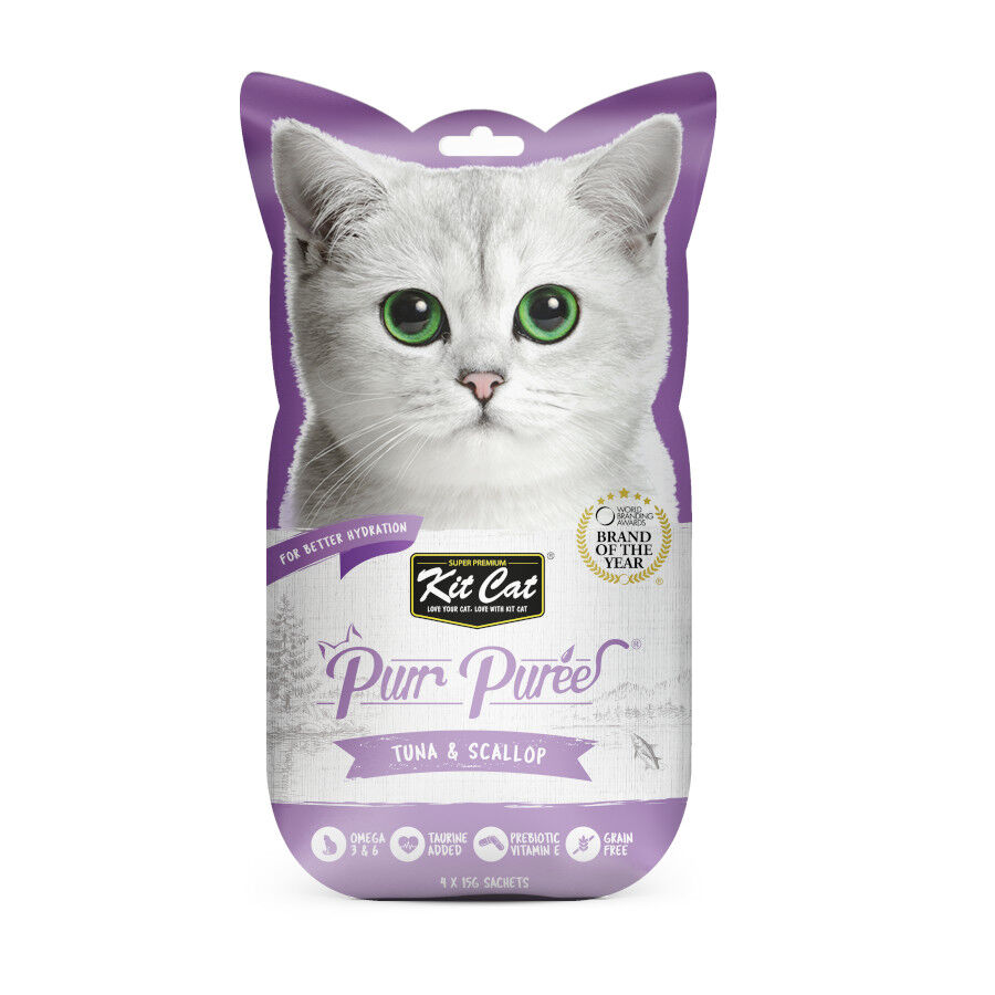 4 sobres x 15 g Kit Cat PurPuree At&uacute;n y Vieiras Snack para gatos, , large Imagen numero 1