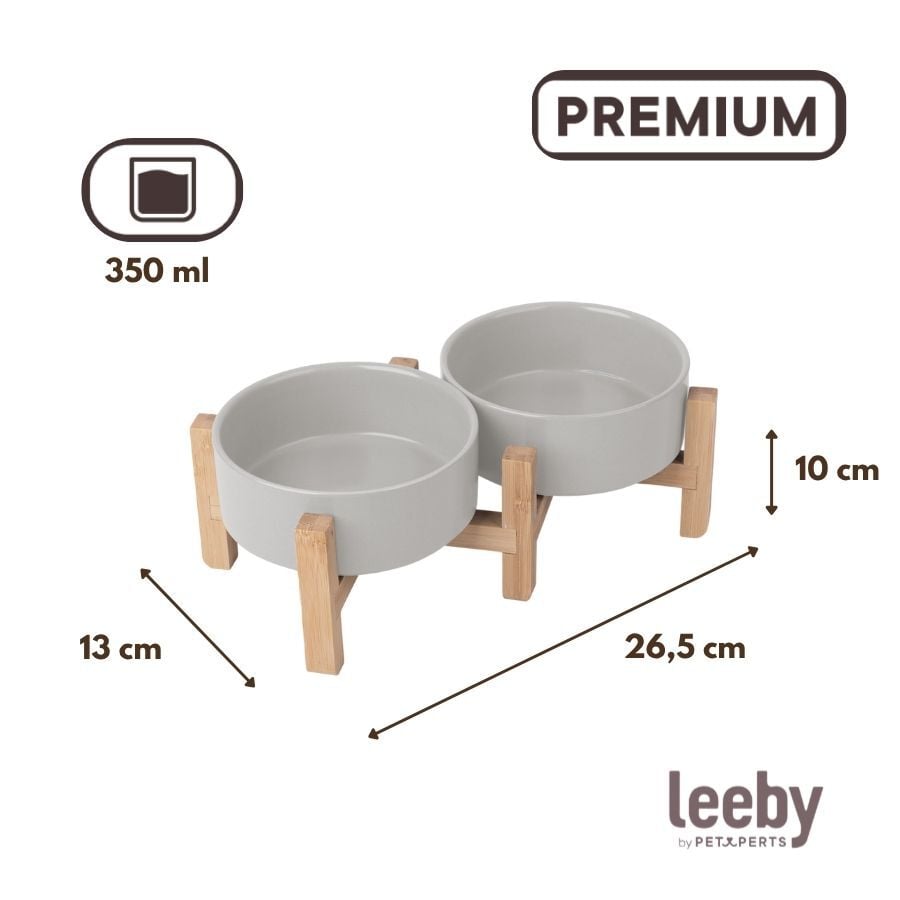 Leeby Comedero Doble de Cer&aacute;mica con Soporte de Madera para perros, , large indicador imagen numero 4