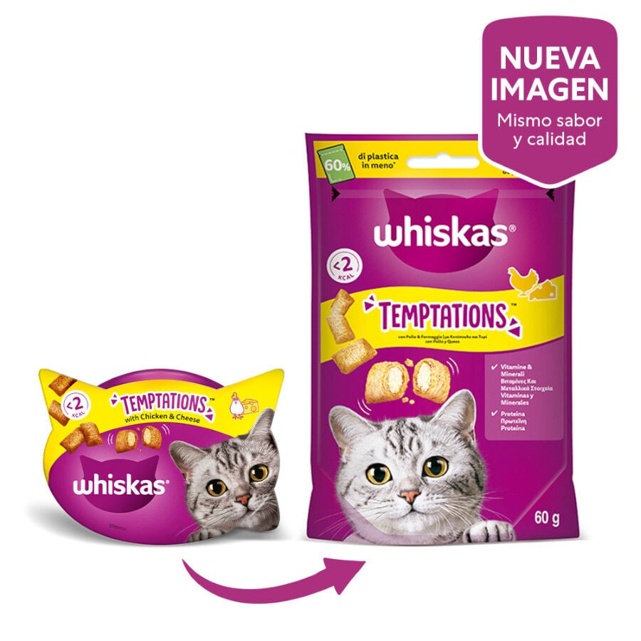 60 g Whiskas Temptations Snacks Pollo y Queso para Gatos, , large Imagen numero 2