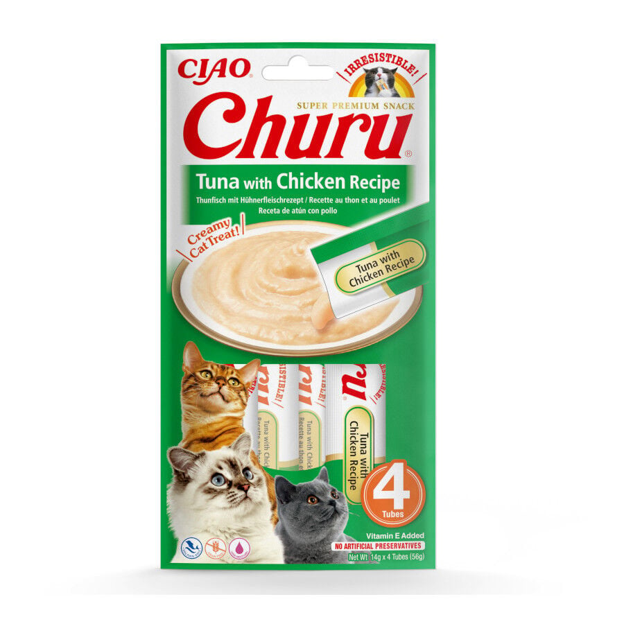 4 sobres x 14 g Churu Snack Cremoso de At&uacute;n con Pollo para gatos, , large Imagen numero 1