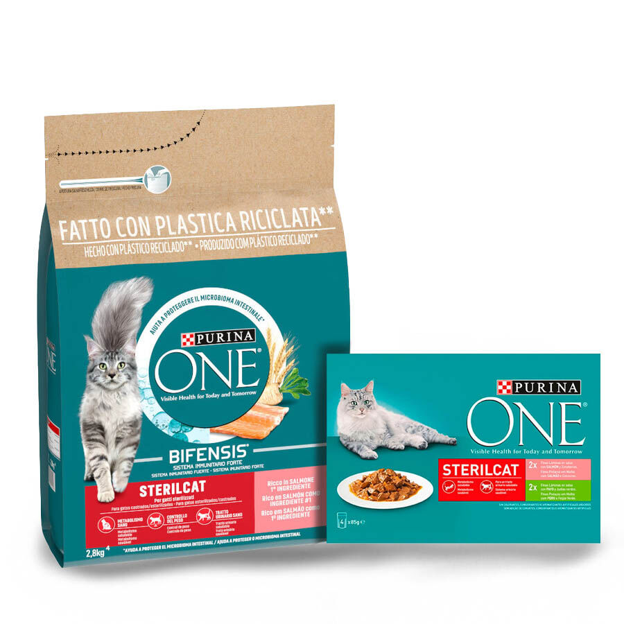 Pack Comida Gato Esterilizado Salm&oacute;n Purina One