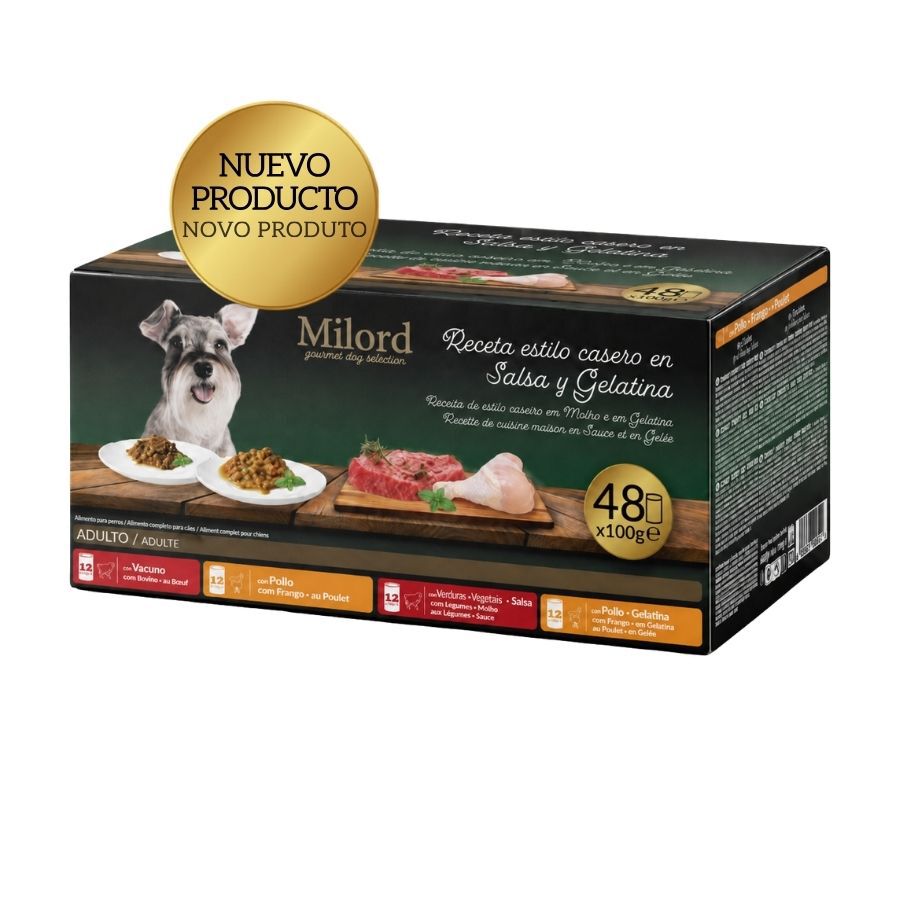 48 x 100 g Milord Adult Receta estilo casero en salsa y gelatina Sobres para perros - Multipack, , large indicador imagen numero 1