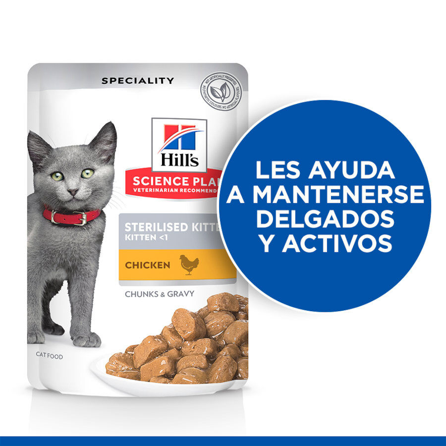 12 sobres x 85 g Hill's Science Plan Feline Sterilised Kitten Pollo en Salsa sobre para gatos, , large Imagen numero 3