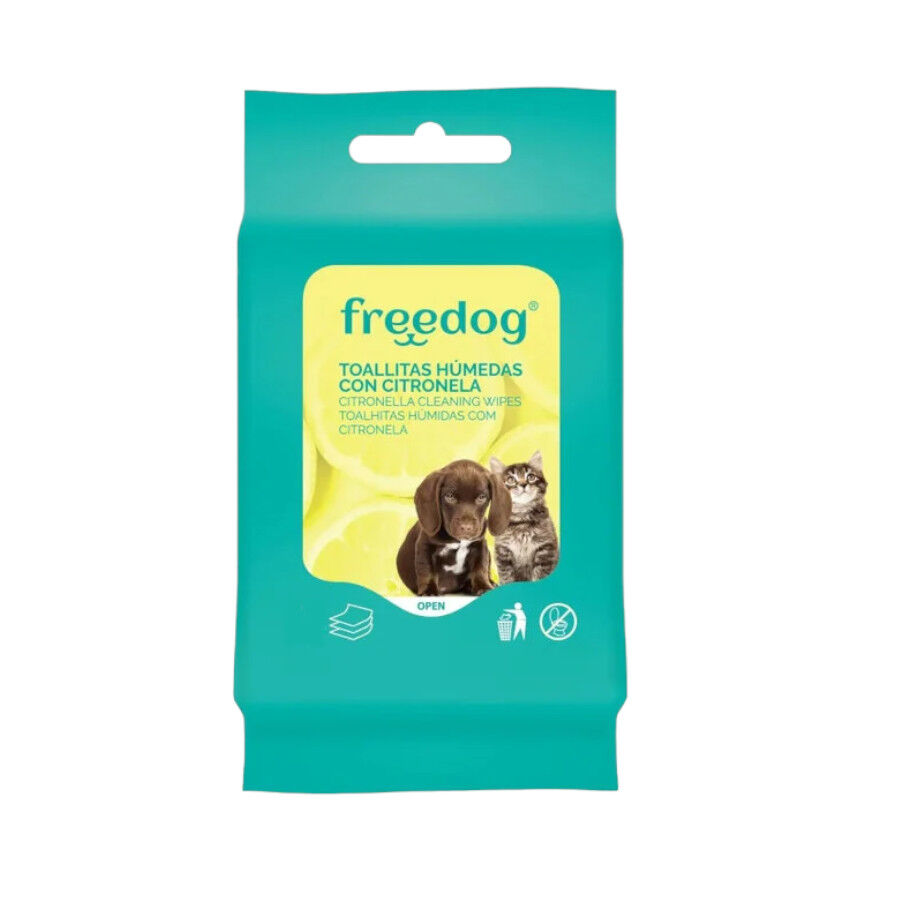 Freedog Toallitas H&uacute;medas con Citronela para perros y gatos