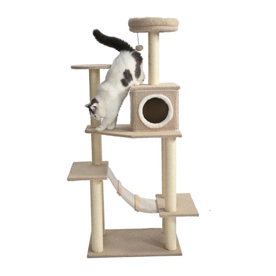 Leeby Boucle Collection &Aacute;rbol rascador con cama nido y puente para gatos, , large indicador imagen numero 4