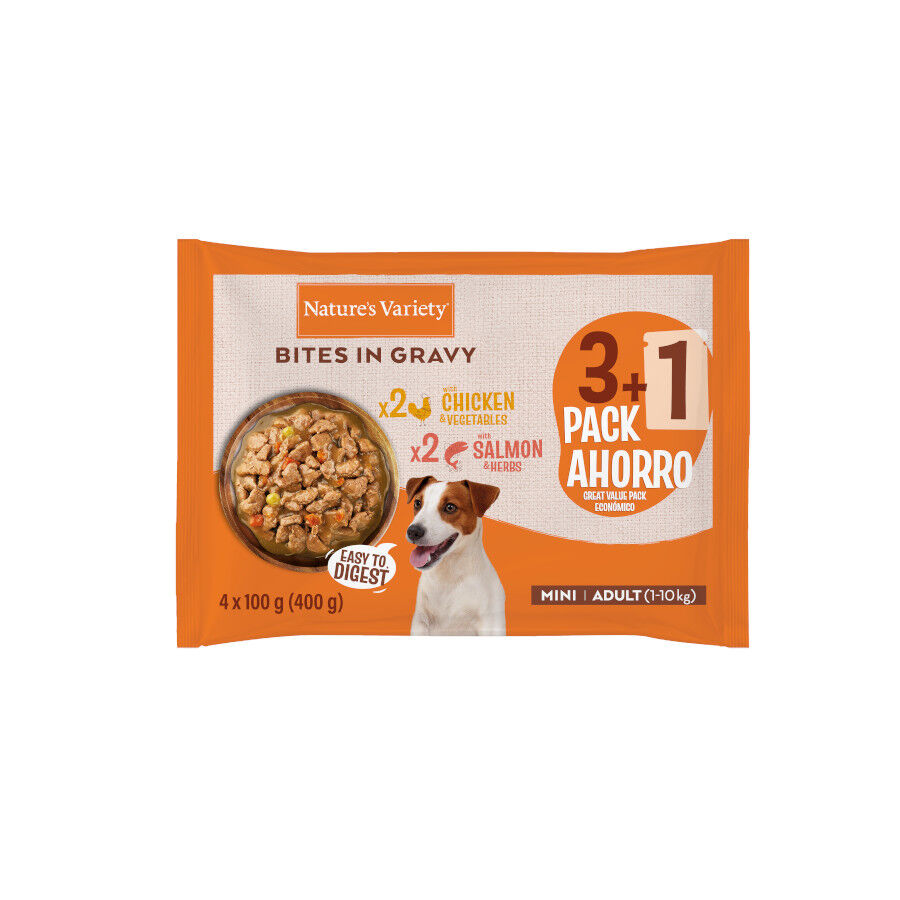 Nature's Variety Bocaditos Pollo y Salm&oacute;n Sobre en Salsa para perros adultos mini