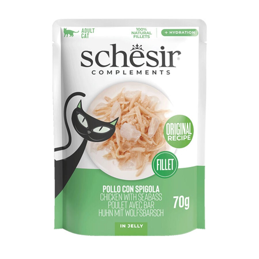 70 g Schesir Filetes de Pollo con Lubina en Gelatina sobre para gatos, , large Imagen numero 1