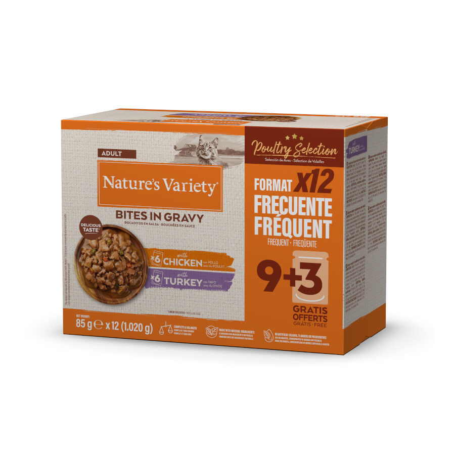 Nature's Variety Bocaditos de Pollo o Pavo Sobre en Salsa para gatos adultos