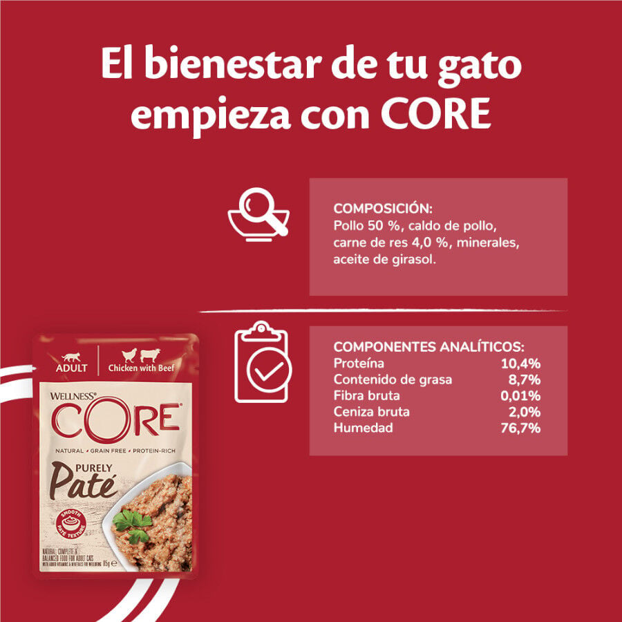 85 g Wellness Core Adult Purely Pollo y Ternera en Pat&eacute; sobre para gatos, , large indicador imagen numero 6