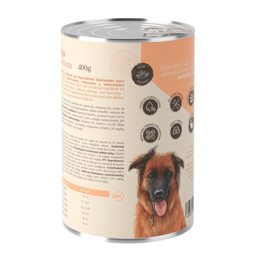 Natuka Comida H&uacute;meda Lata Conejo y Calabaza para perros, , large Imagen numero 2