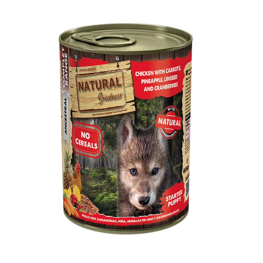 400 g Natural Greatness Complet Range Ancestral Pollo con Zanahoria y Pi&ntilde;a lata para perros, , large Imagen numero 1