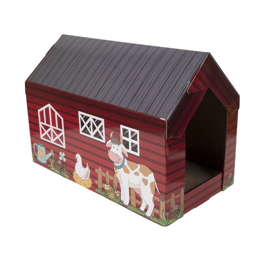 Leeby Hattie casita rascador de cart&oacute;n con estampado de granja para gatos, , large Imagen numero 1