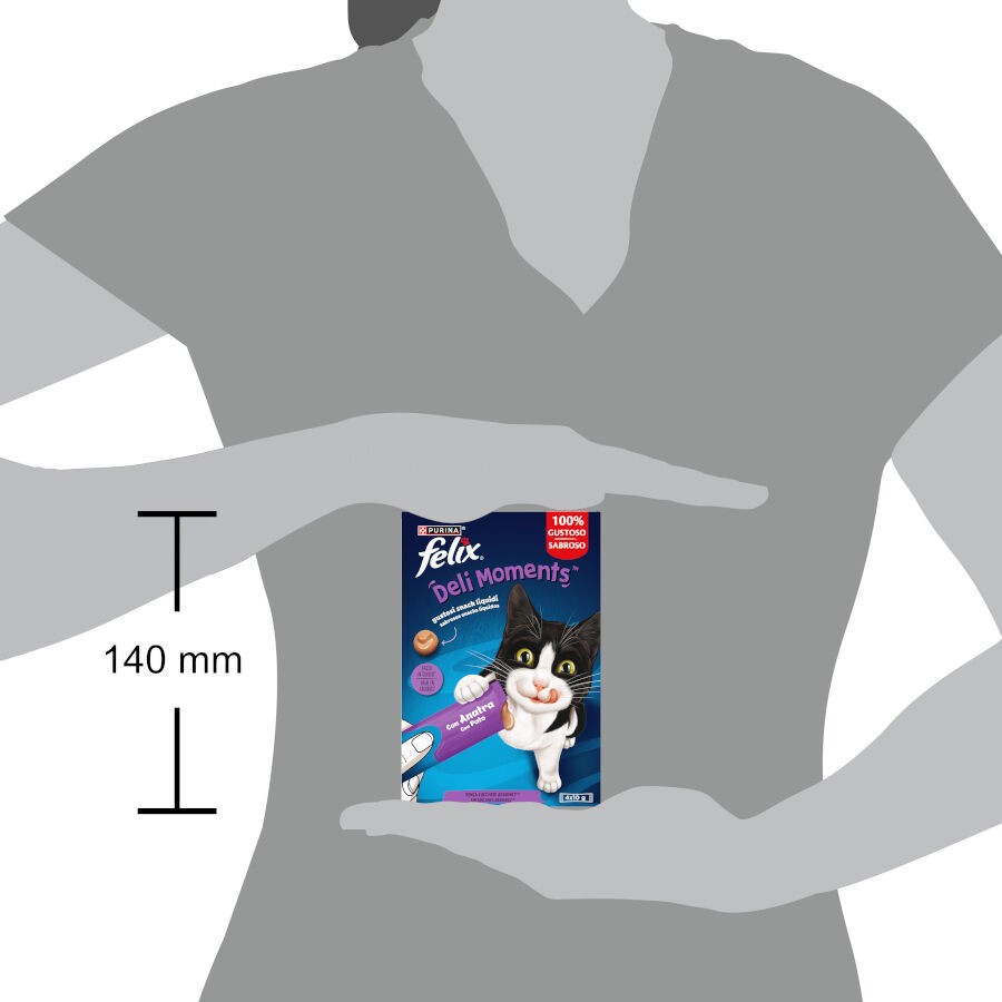 4 sobres x 10 g Purina Felix Deli Moments con Pato Snack l&iacute;quido para gatos, , large indicador imagen numero 3