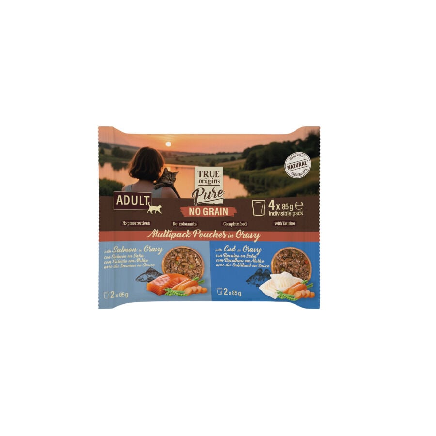 4 sobres x 85 g True Origins Pure Pescado en Salsa Sobres para gatos - Multipack, , large Imagen numero 1