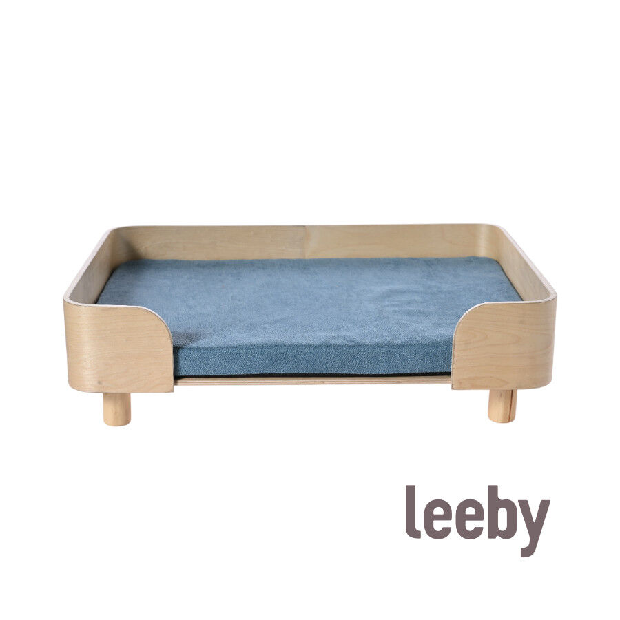 Leeby sof&aacute; de madera con colch&oacute;n azul para perros, , large indicador imagen numero 2