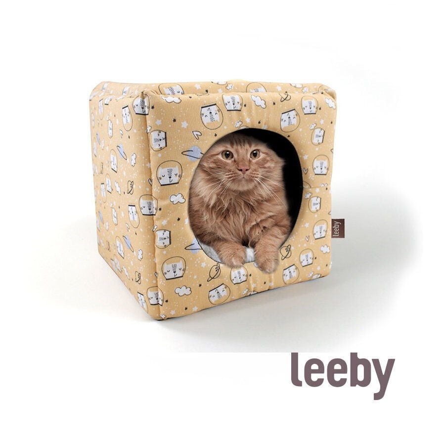 Leeby Cama Cueva Estampado C&oacute;mic Amarillo para gatos, , large indicador imagen numero 2